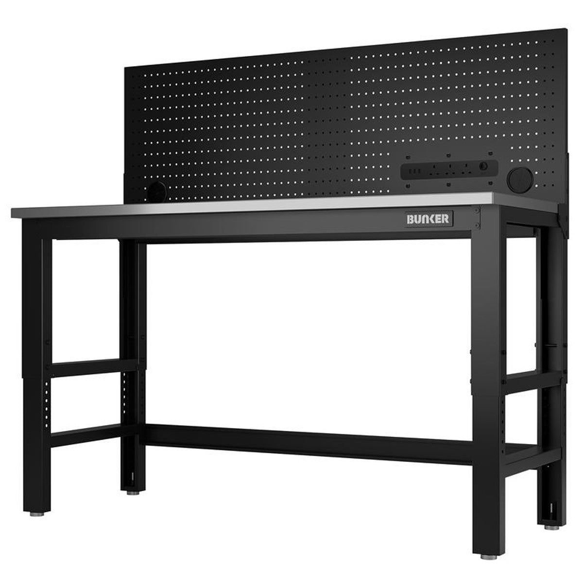 Bunker Workbench with Stainless Steel Worktop and Power Pegboard, 1550mm 27420