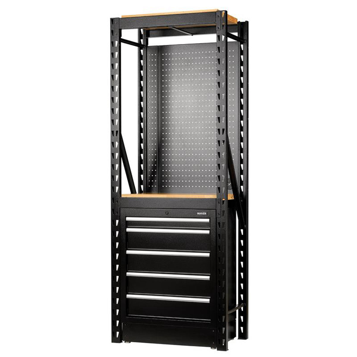 Bunker 13 Piece Modular Storage Combo 2 Tier Racking with Hardwood Shelving, Pegboard and Floor Cabinet, 750mm 32512