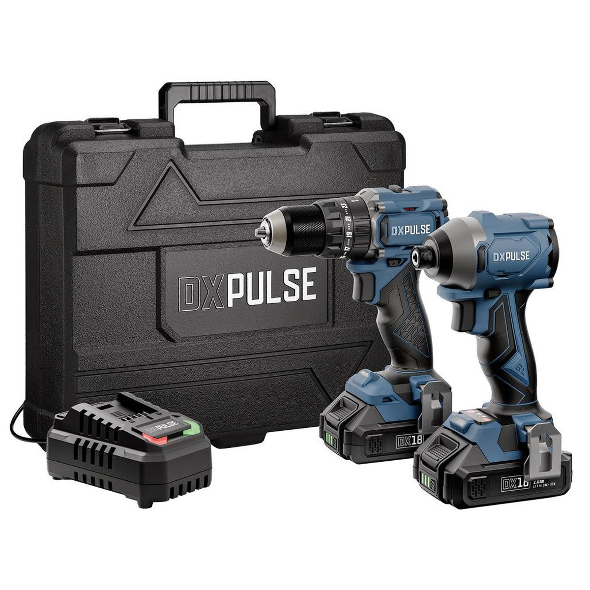 DXPULSE 18V Brushless Combi and Impact Driver Twin Kit with Drill Accessories, 2.4A Charger, 2 x 2.0Ah Battery, and Carry Case 39658