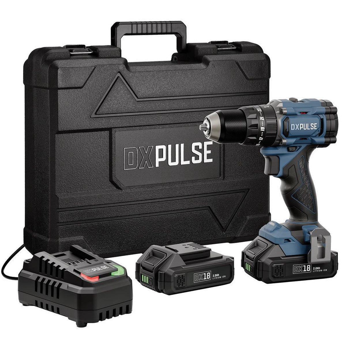 DXPULSE 18V Brushless LCD Display Combi Drill Kit with 2 x 2Ah Batteries 39659