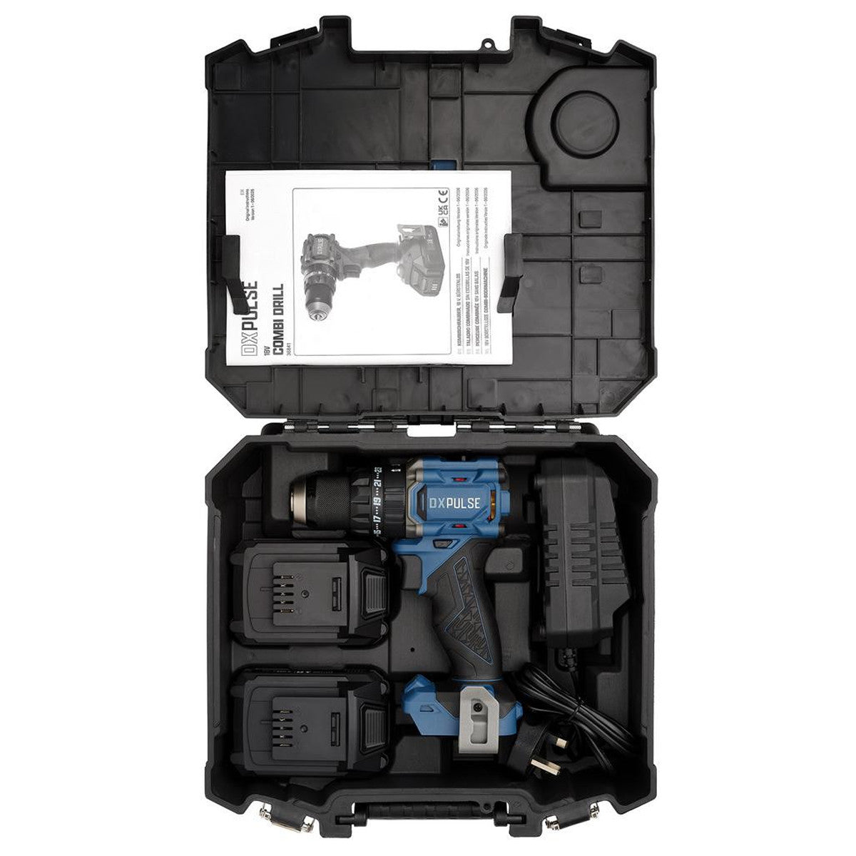 DXPULSE 18V Brushless Combi Drill Kit with 2 x 2Ah Battery and 74pc Accessories 39660
