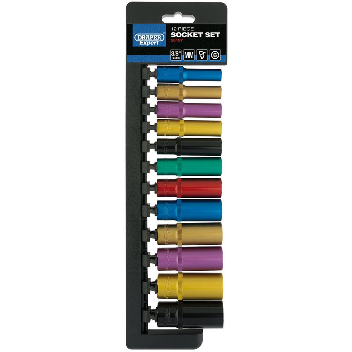 Draper Expert Metric Coloured Deep Socket Set, 3/8" Sq. Dr. (12 Piece) 50197