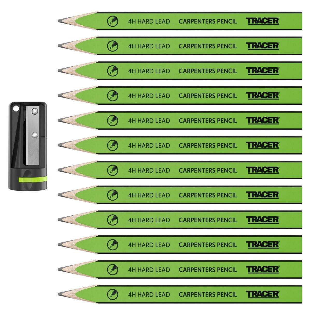 TRACER 4H Carpenters Pencils (Hard Lead) 10pc - c/w Sharpener ACP1