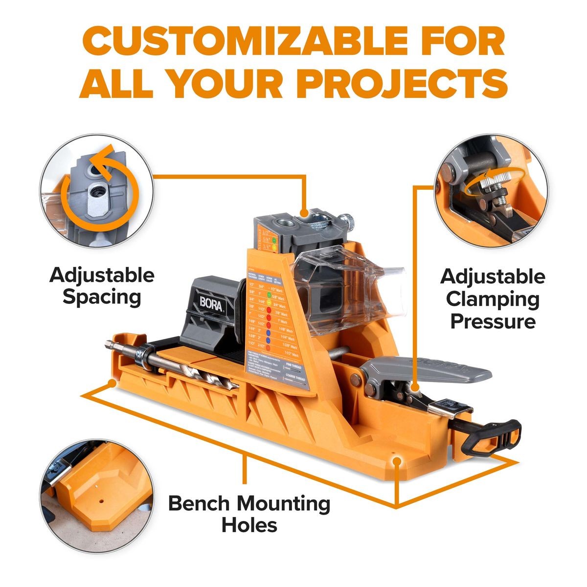 BORA Auto-Jig Pocket Hole System Project Pack with 3-Inch Face Clamp (BR-G060201) and 750-Piece Screw Set BR-A170203