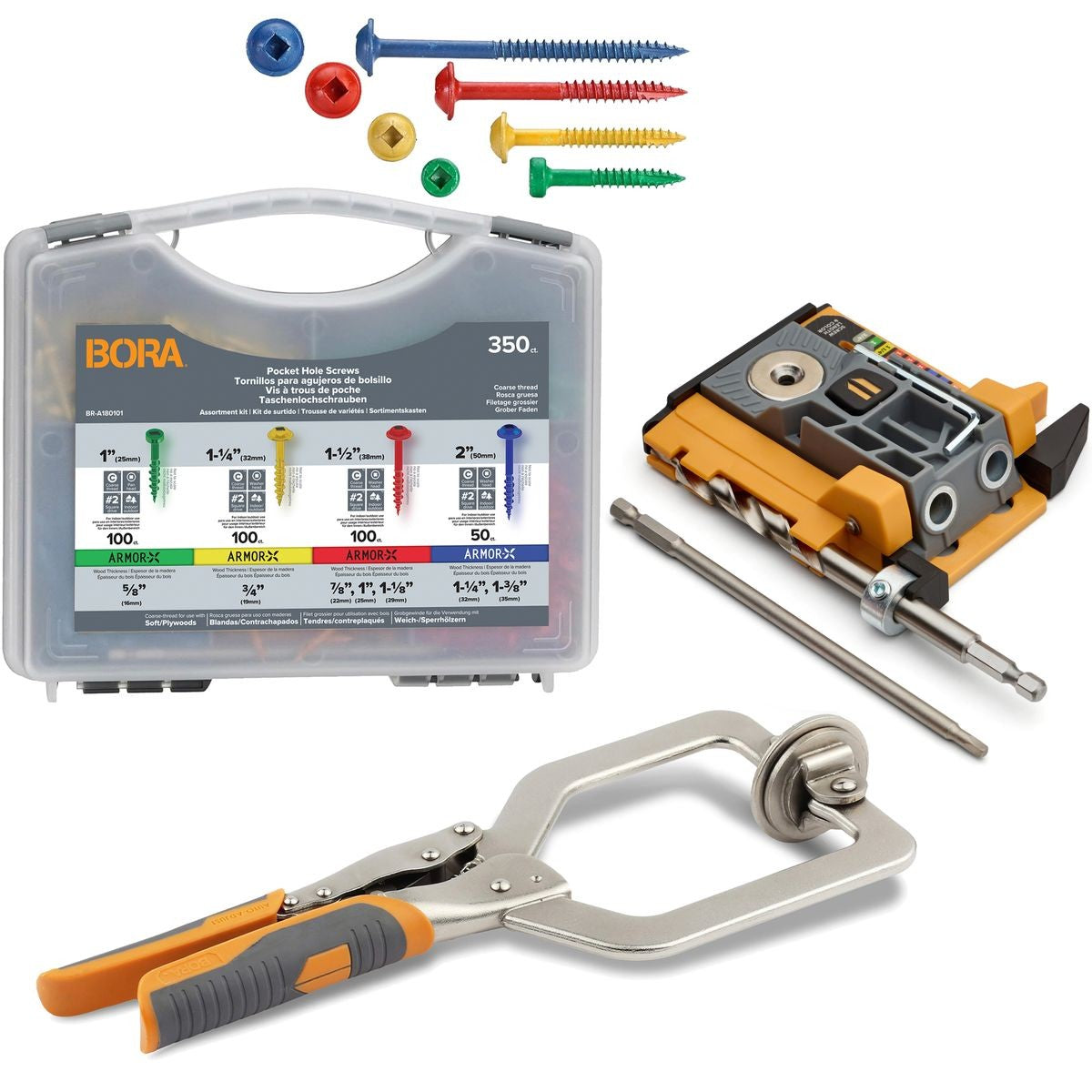 BORA Auto Mini Pocket Hole Jig System Project Pack & 350pc Screw Set BR-A170402