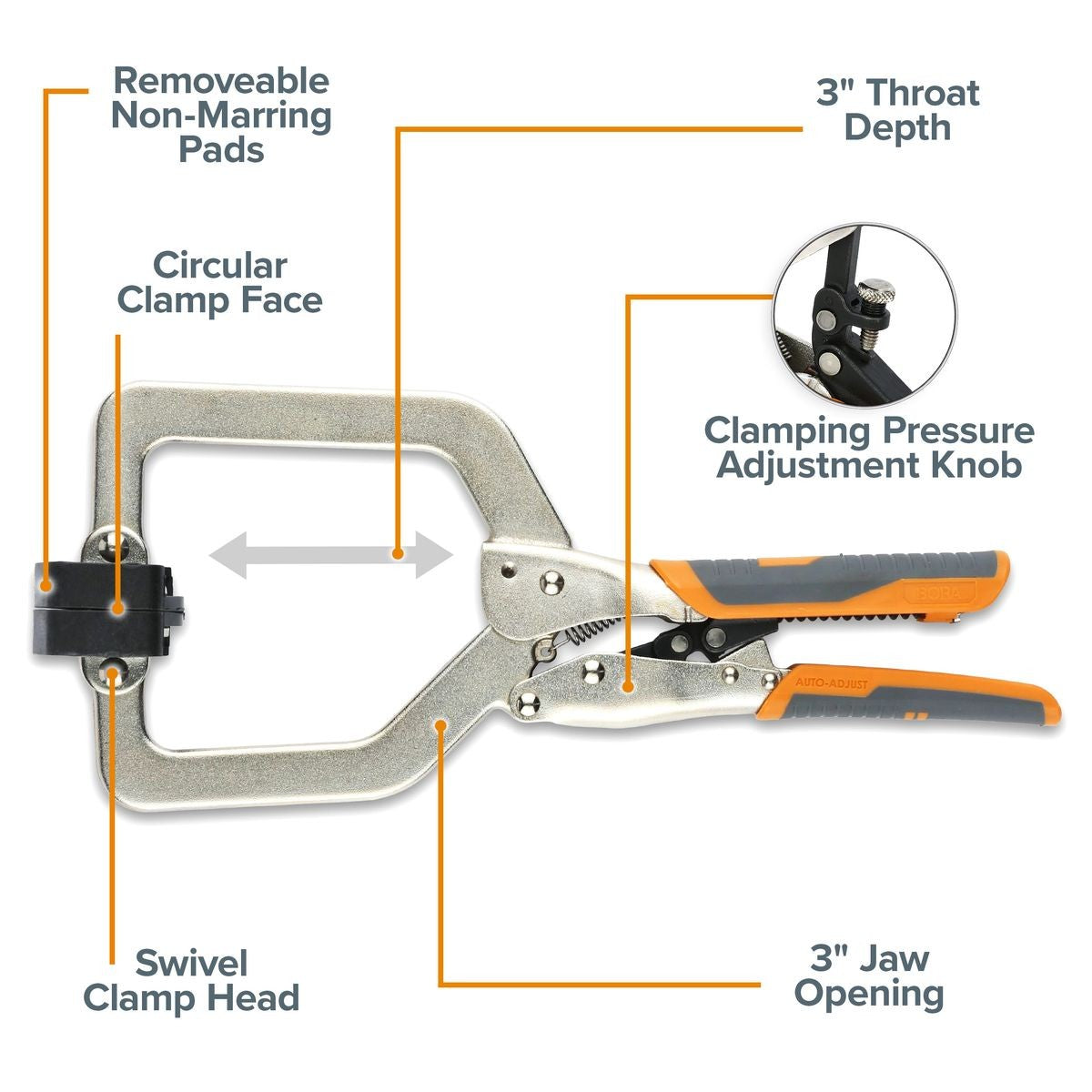 BORA Auto 3-Inch Multi-Purpose C Clamp BR-G060202