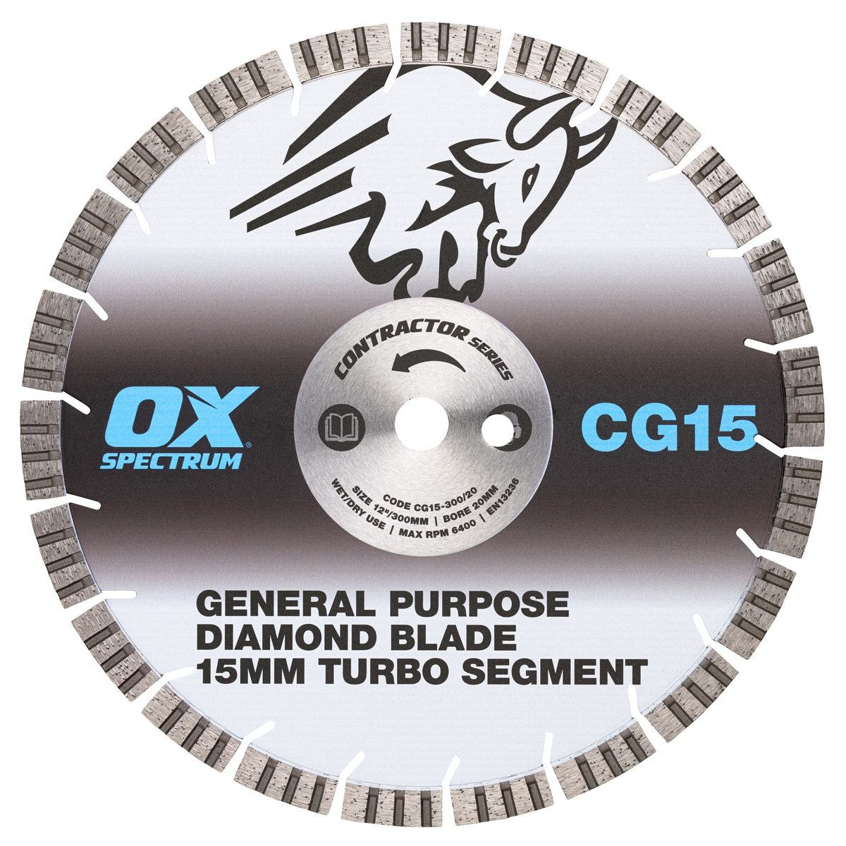 OX Contractor Diamond Blade 15mm Turbo Segment - General Purpose - 300/20mm CG15-300/20