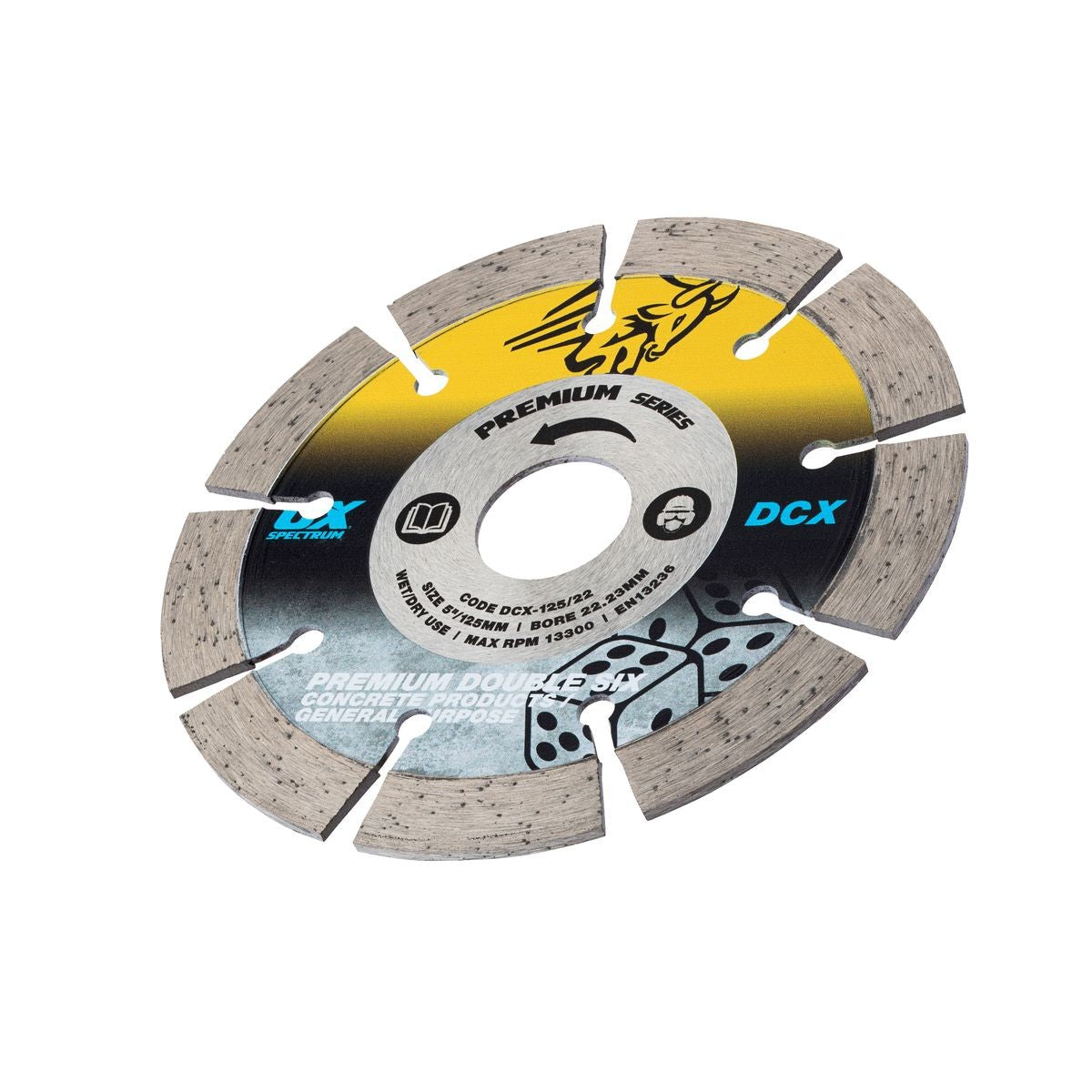 OX Premium Double Six Diamond Blade - GP - 125/22.23mm DCX125/22
