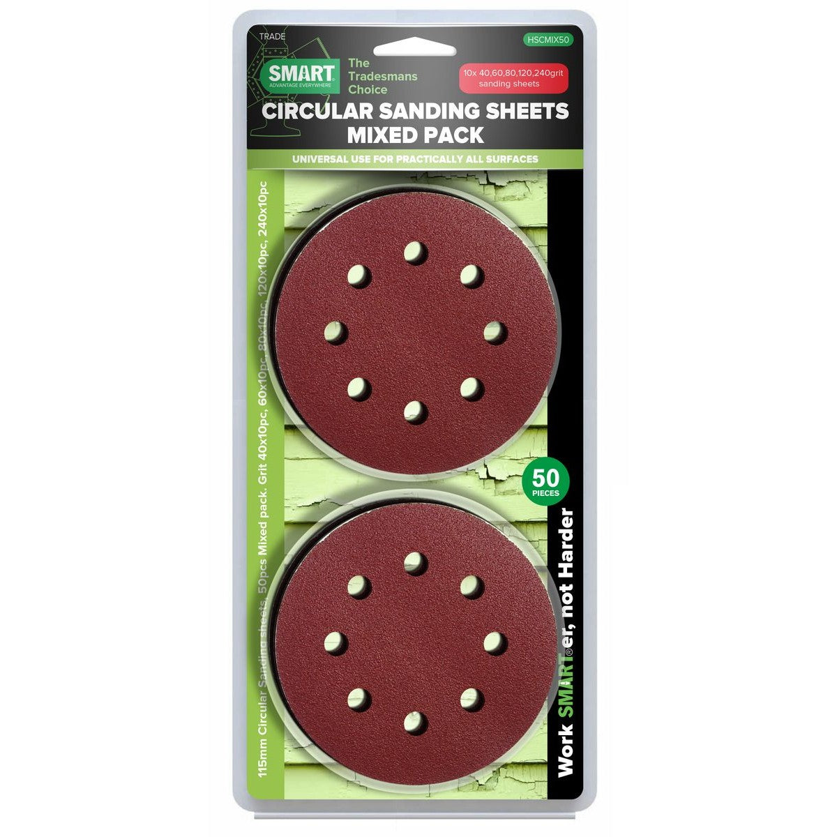 SMART Trade 115mm Circular Sanding Sheets - Mix Grit - 50pc HSCMIX50