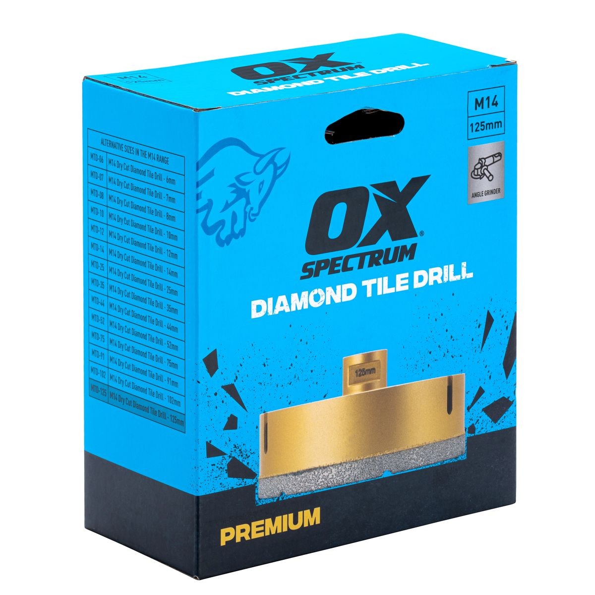 OX Premium M14 Dry Cut Diamond Tile Drill - 125mm MTD-125