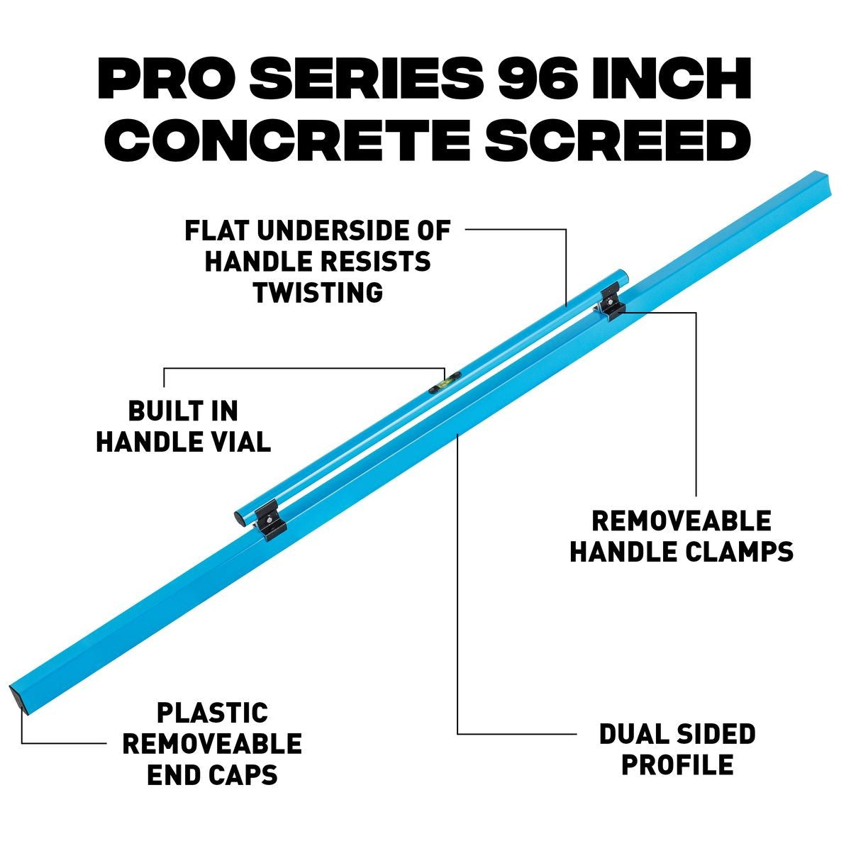 OX Pro Clamped Handle Concrete Screed - With Vial | 96" / 2400mm OX-P021324
