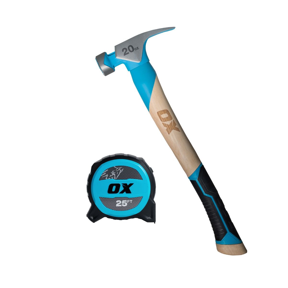OX Pro 20-Ounce Milled Face Framing Hammer | Curved Hickory Handle w/ TPR Grip OX-P087220