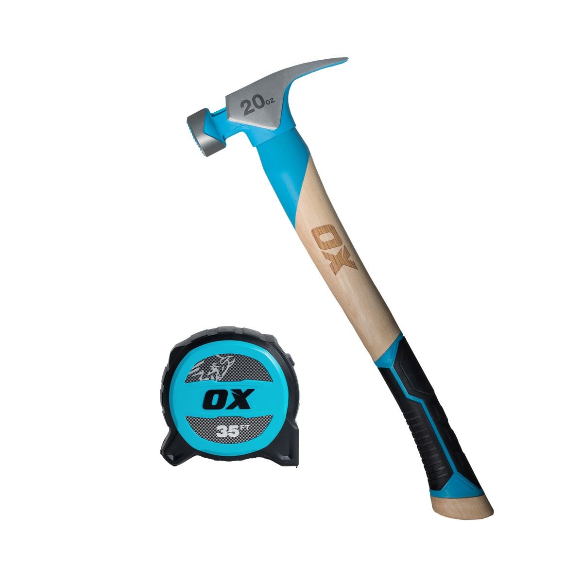 OX Pro 20-Ounce Milled Face Framing Hammer | Curved Hickory Handle w/ TPR Grip OX-P087220