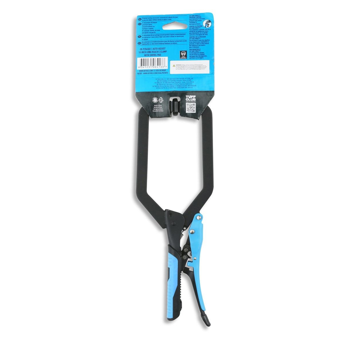 OX Auto Adjust 10-Inch Long Reach C Clamp With Swivel Pad - Gripped OX-P204502