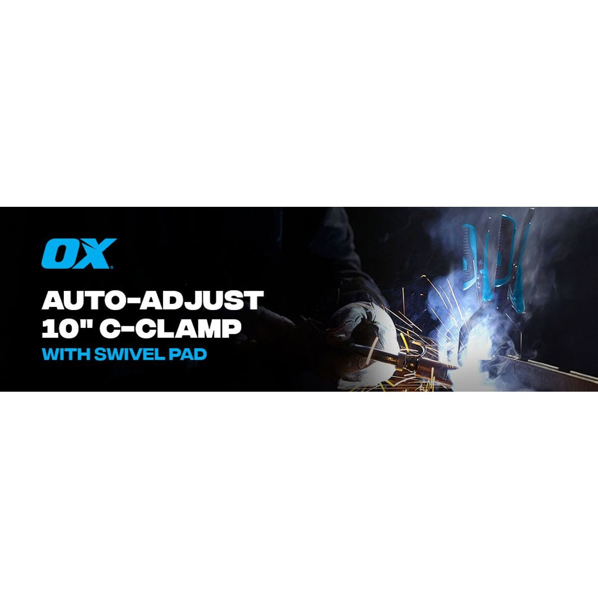 OX Auto Adjust 10-Inch Long Reach C Clamp With Swivel Pad - Gripped OX-P204502