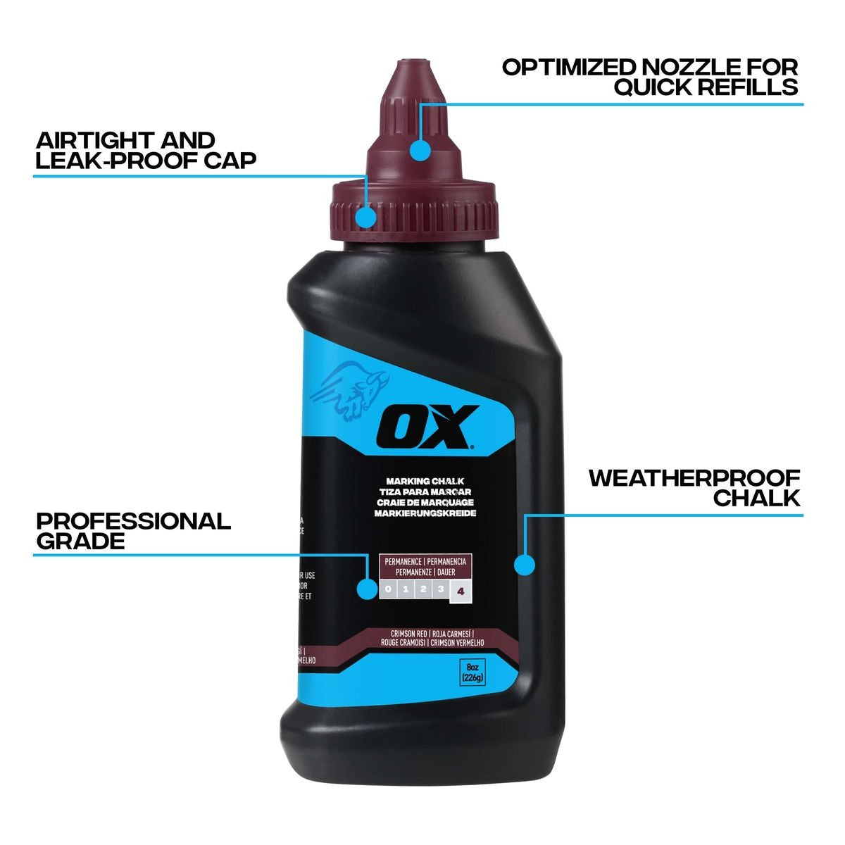 OX 8-Ounce Hi-Permanence Crimson Red Marking Chalk - Permanence 4 OX-P630807