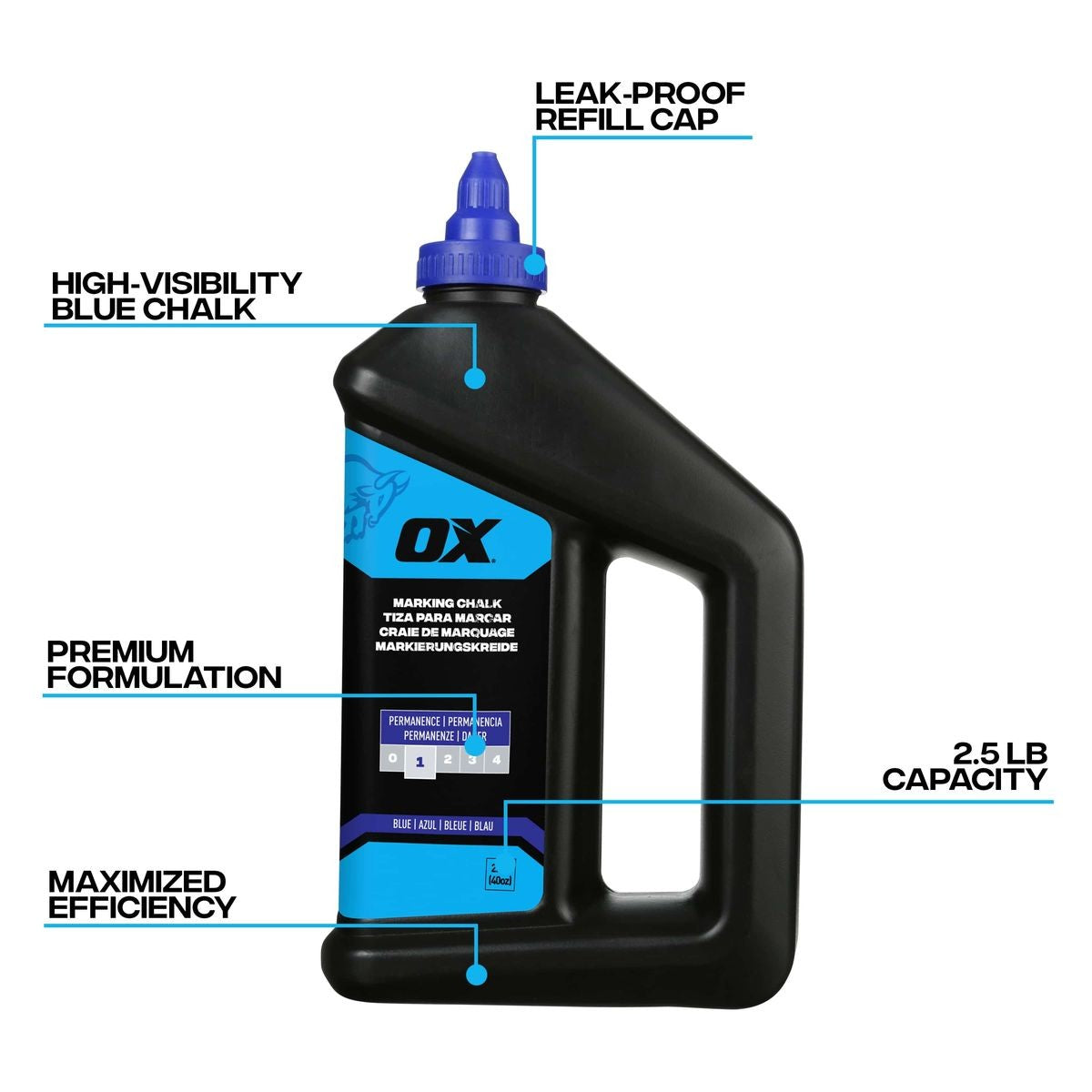 OX 40-ounce/2.5-Pound Standard Blue Marking Chalk - Permanence 1 OX-P630808
