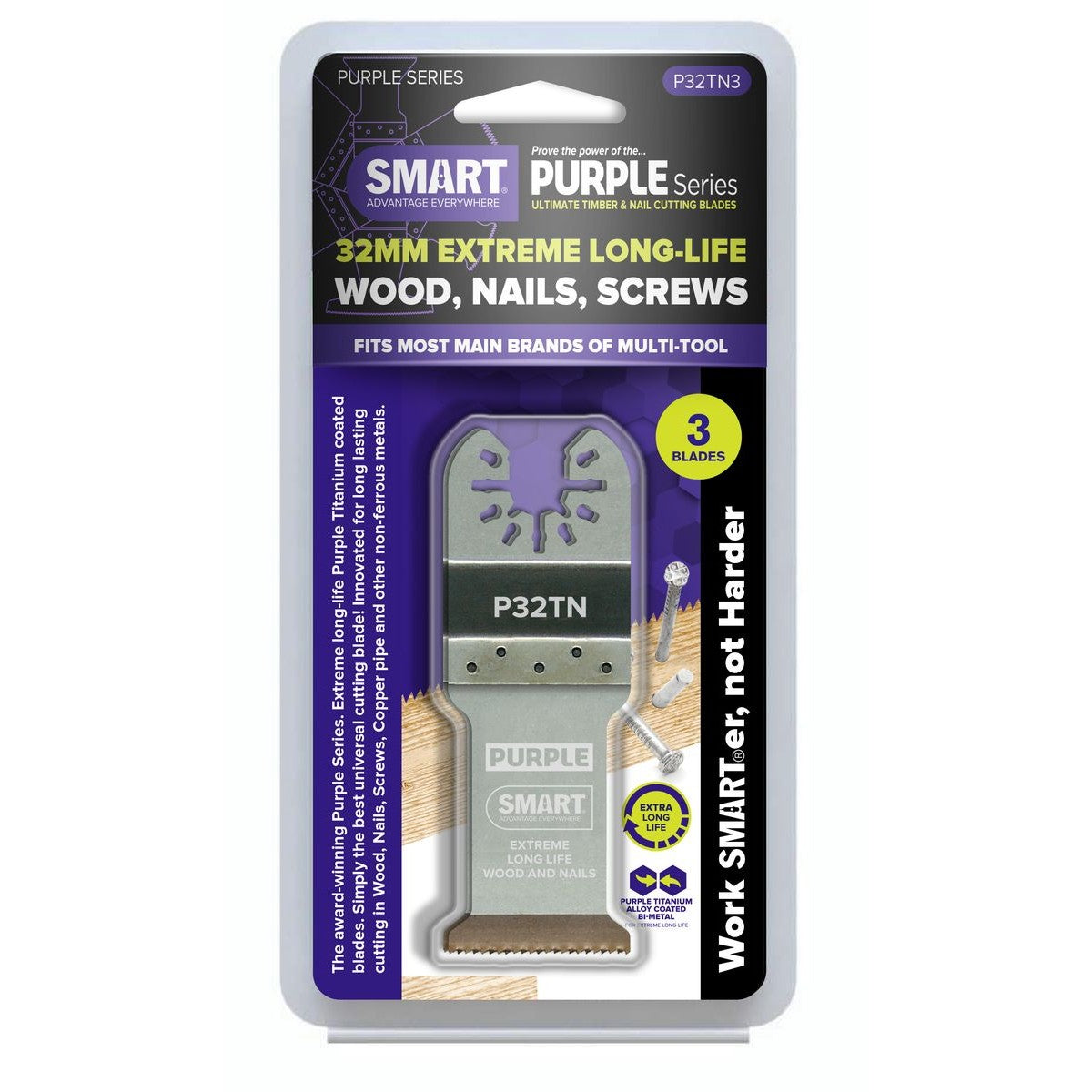 SMART Purple Series 32mm Ultimate Bi-metal Blade - Pk 3 P32TN3