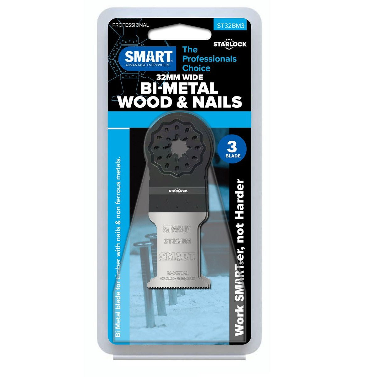 SMART Professional STARLOCK 32mm Bi-Metal Wood & Nails Blade - 3pk ST32BM3