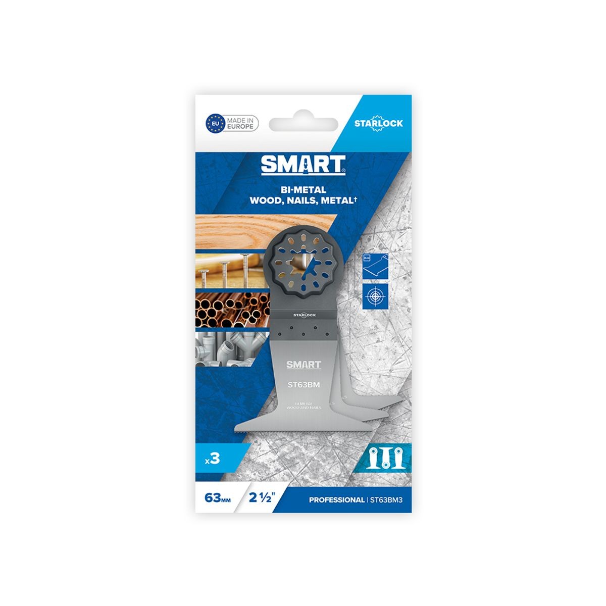 SMART Starlock 63mm Bi-Metal Wood & Nails Blade - 3pk ST63BM3