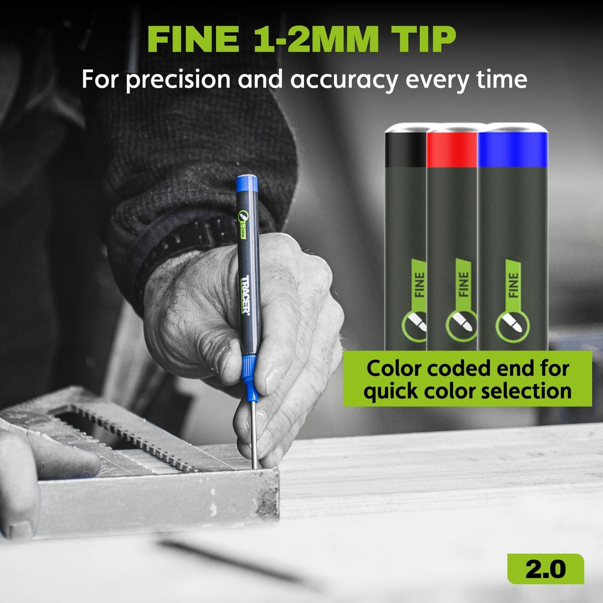 TRACER 2.0 Long Nib Holstered Marker 3pc Kit - Black, Red, Blue TLNPK3