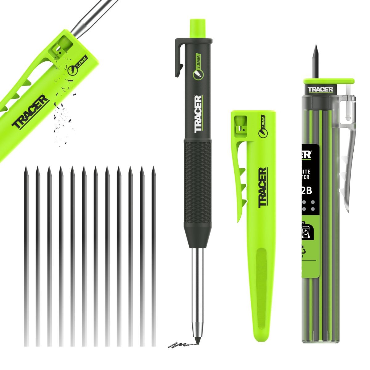 TRACER 2.8MM Deep Hole Pencil + 12pc Lead Holster TMK1