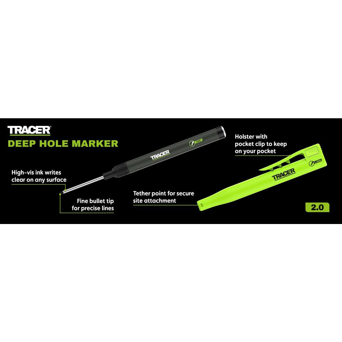 TRACER 2.0 3PC Marking Kit - Deep Hole Pencil + Lead Holster + Deep Hole Marker TMK3