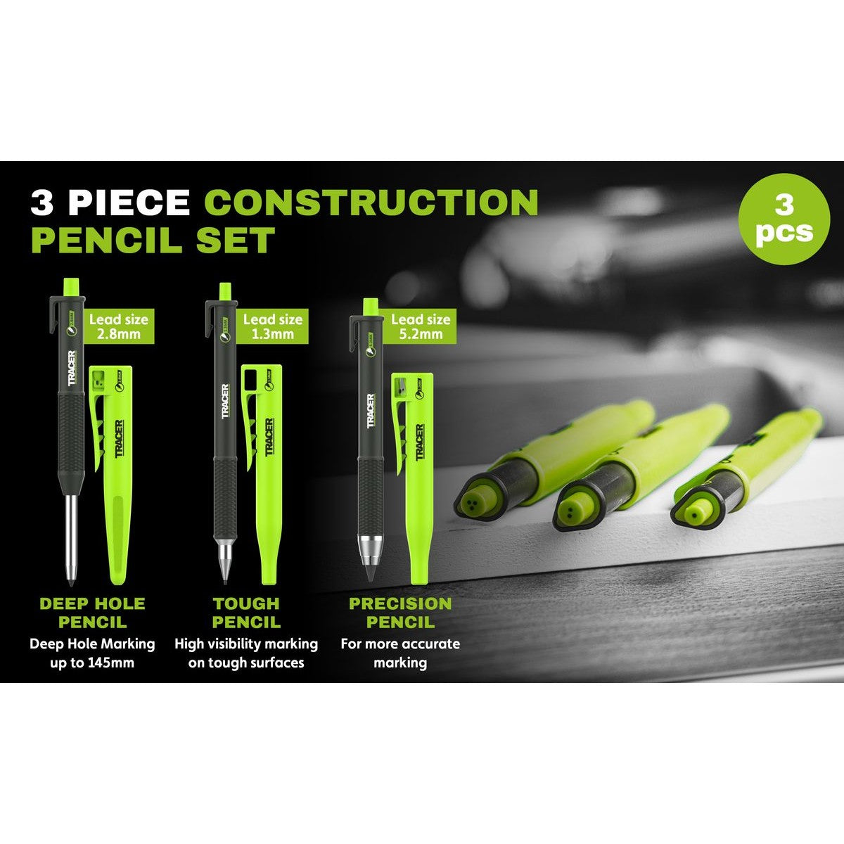 TRACER 3pc Pencil Marking Kit - 1.3mm, 2.8mm, 5.2mm TPK3