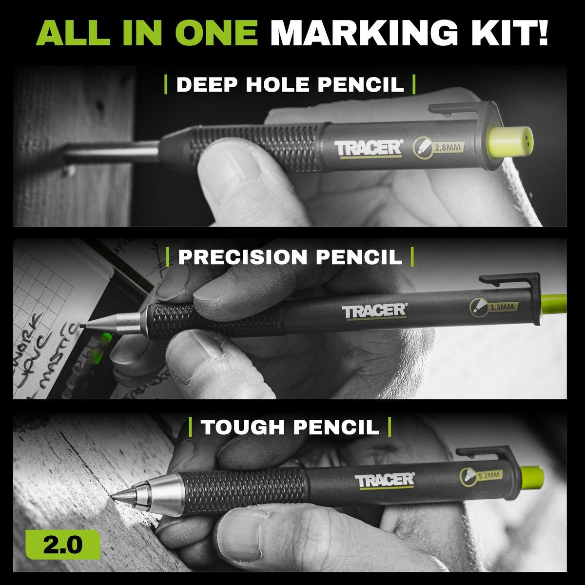 TRACER 3pc Pencil Marking Kit - 1.3mm, 2.8mm, 5.2mm TPK3