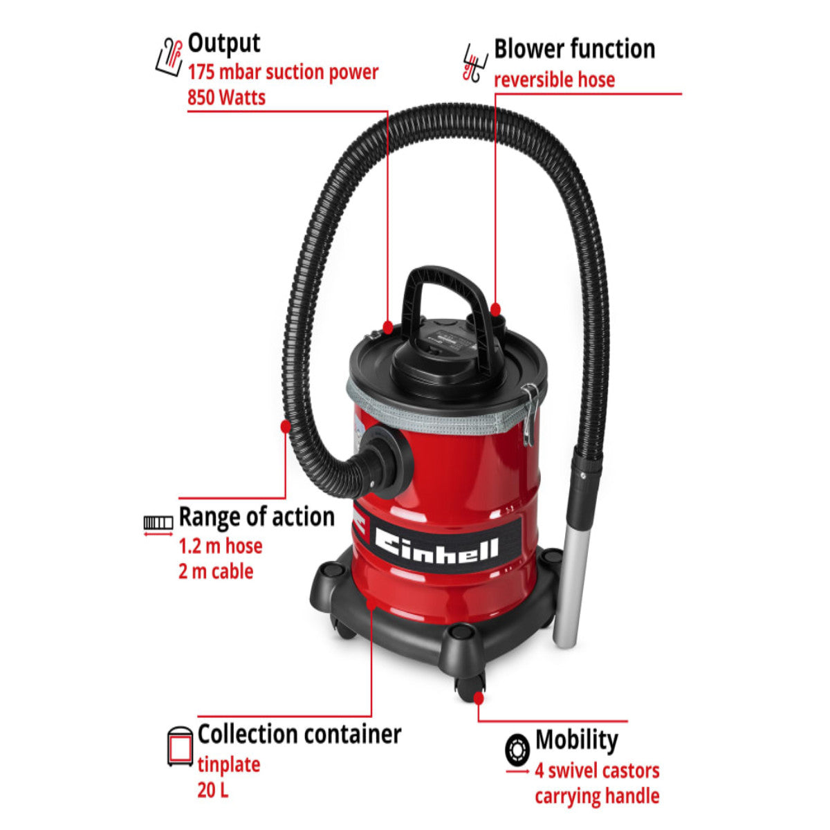 Einhell TC-AV 2032 DW Ash Vac 20 Litre 850W 240V EINTCAV2032