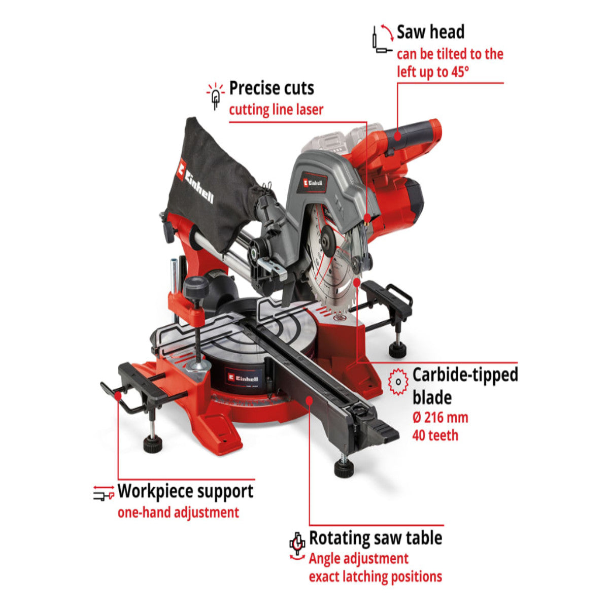 Einhell TE-SM 36/8 L Li-Solo Sliding Mitre Saw 36V Bare Unit EINTESM368N