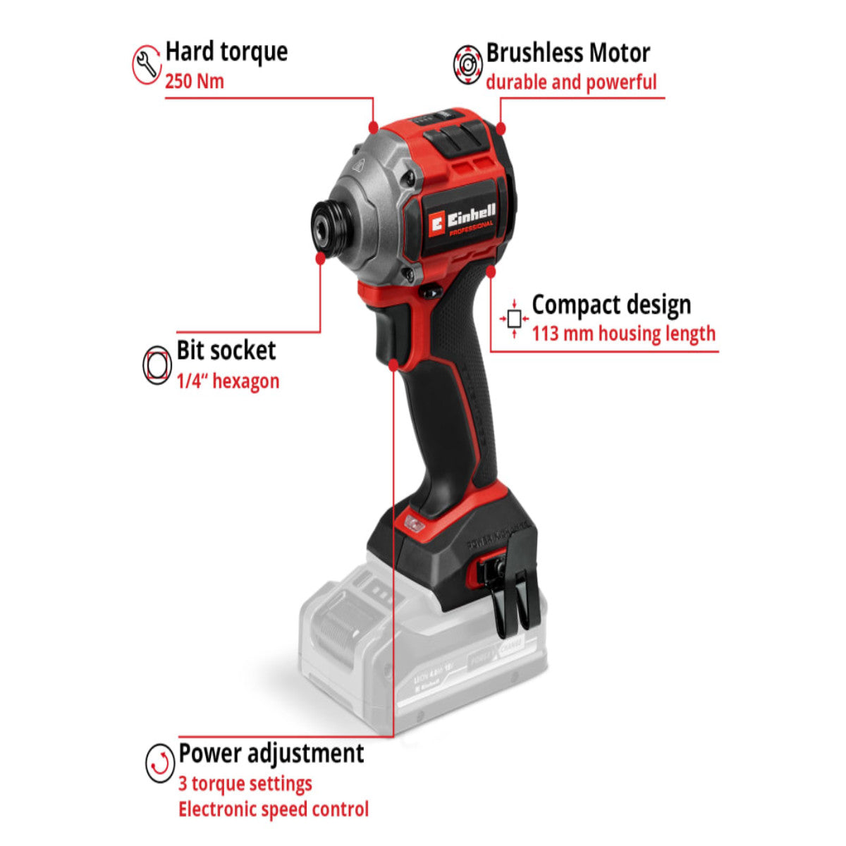 Einhell TP-CI 18/250-C Li BL - Solo PROFESSIONAL Impact Driver 18V Bare Unit EINTPCI18N