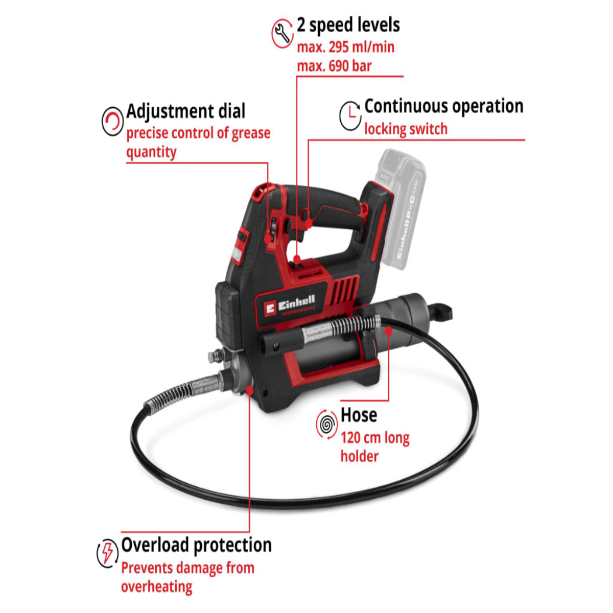 Einhell TP-GR 18/690 Li-Solo PRO Grease Gun 18V Bare Unit EINTPGR1869N