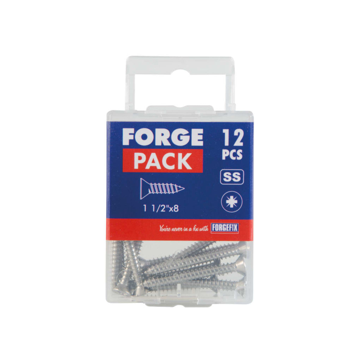 ForgeFix Self-Tapping Screw Pozi Compatible CSK A2 SS 1.1/2in x 8 ForgePack 12 FOR184720