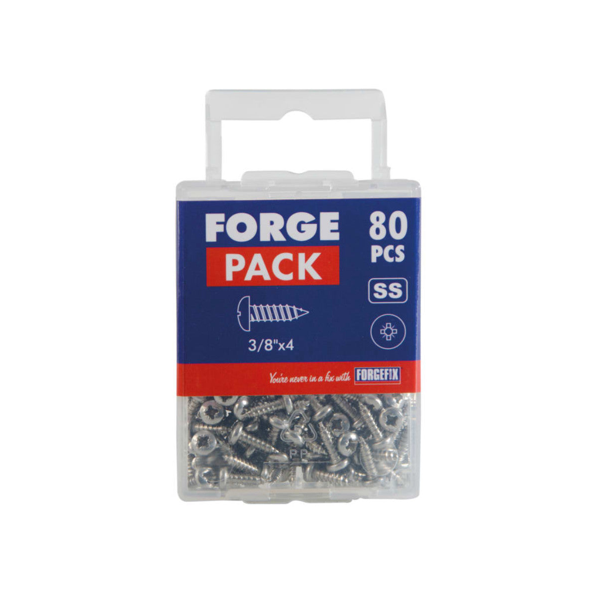 ForgeFix Self-Tapping Screw Pozi Compatible Pan Head SS 3/8in x 4 ForgePack 80 FOR184751