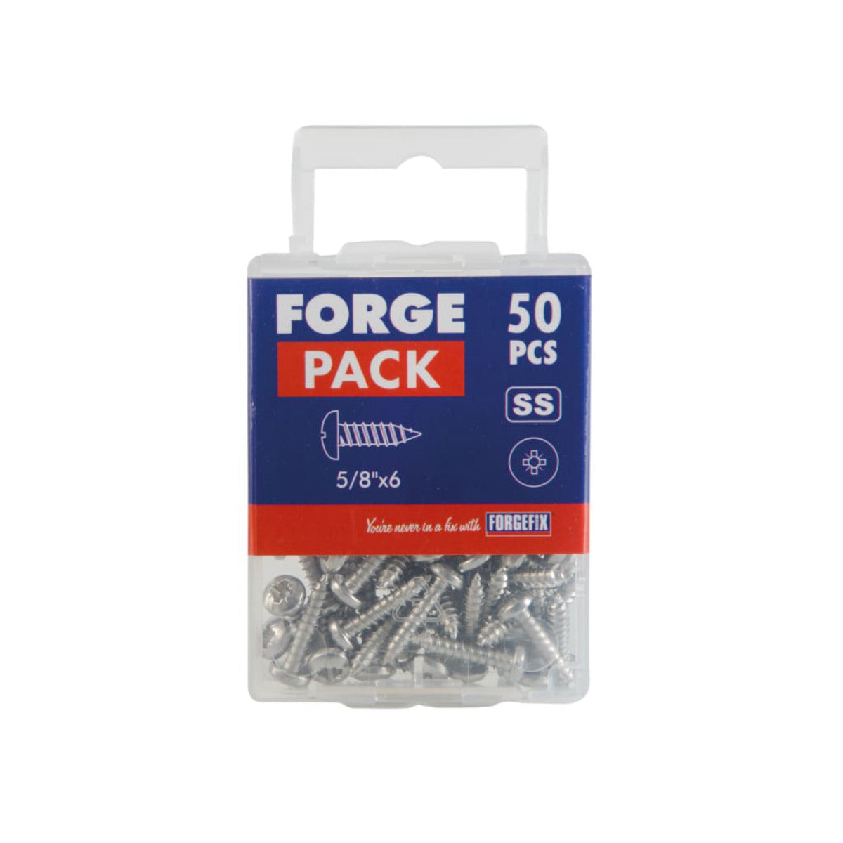 ForgeFix Self-Tapping Screw Pozi Compatible Pan Head SS 5/8in x 6 ForgePack 50 FOR184935