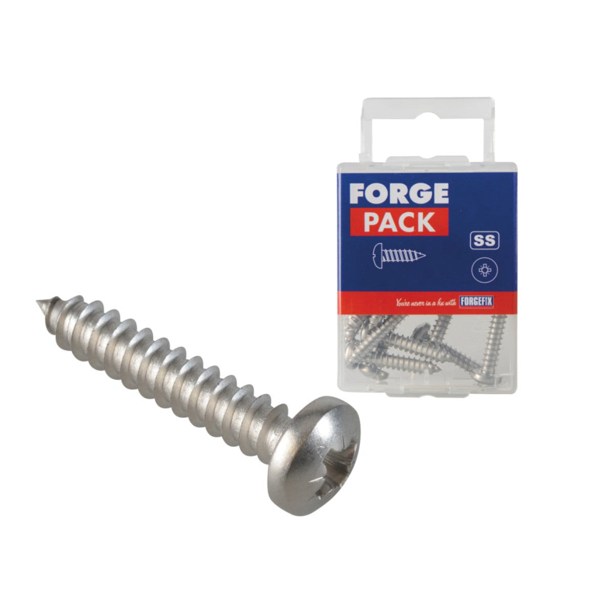 ForgeFix Self-Tapping Screw Pozi Compatible Pan Head SS 1in x 10 ForgePack 15 FOR185291