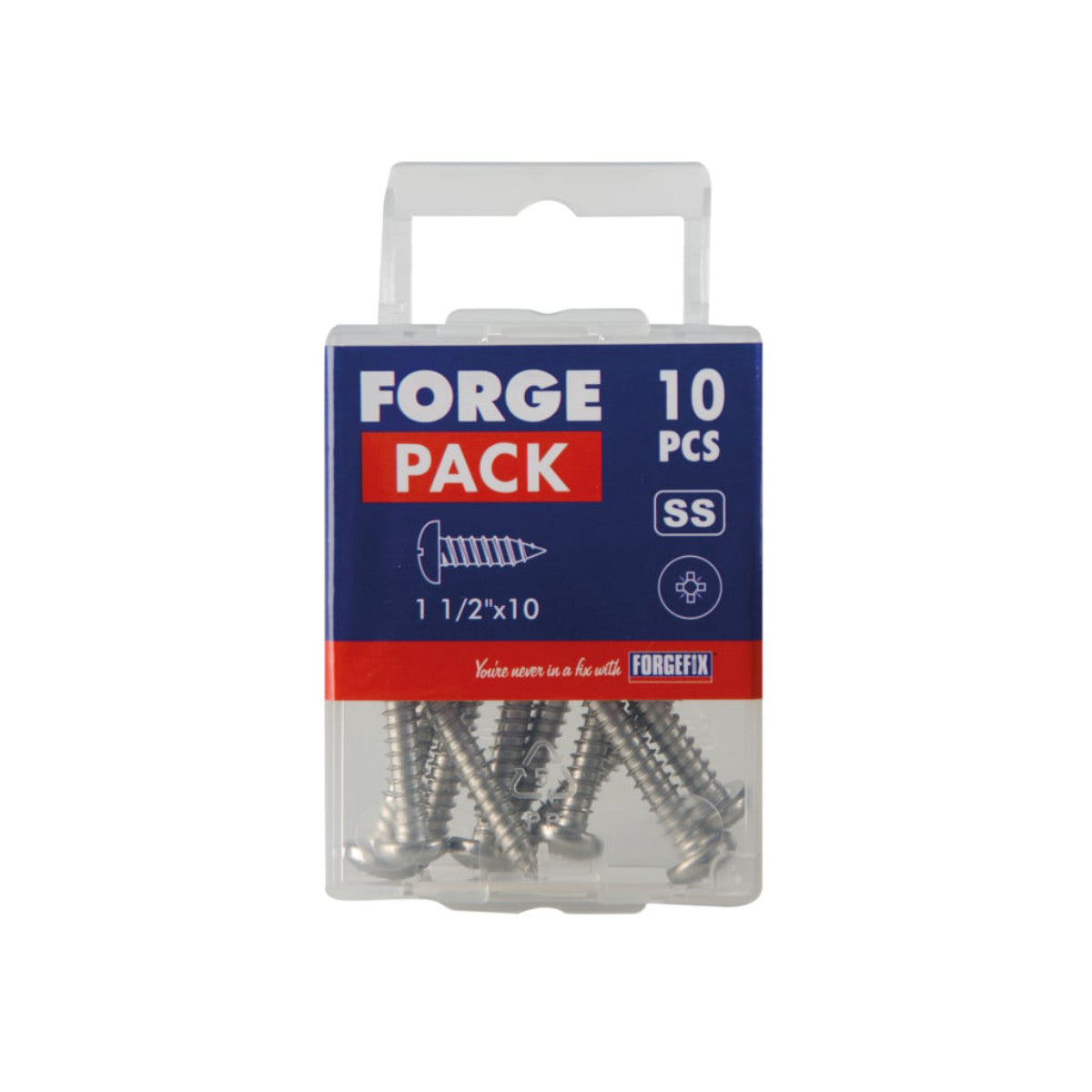 ForgeFix Self-Tapping Screw Pozi Compatible Pan Head SS 1.1/2in x 10 ForgePack 10 FOR185352