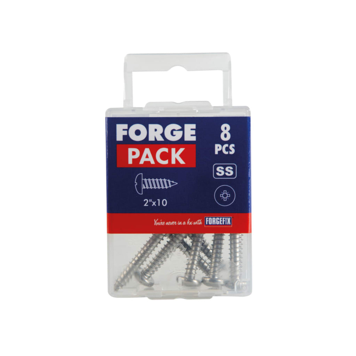 ForgeFix Self-Tapping Screw Pozi Compatible Pan Head SS 2in x 10 ForgePack 8 FOR185383