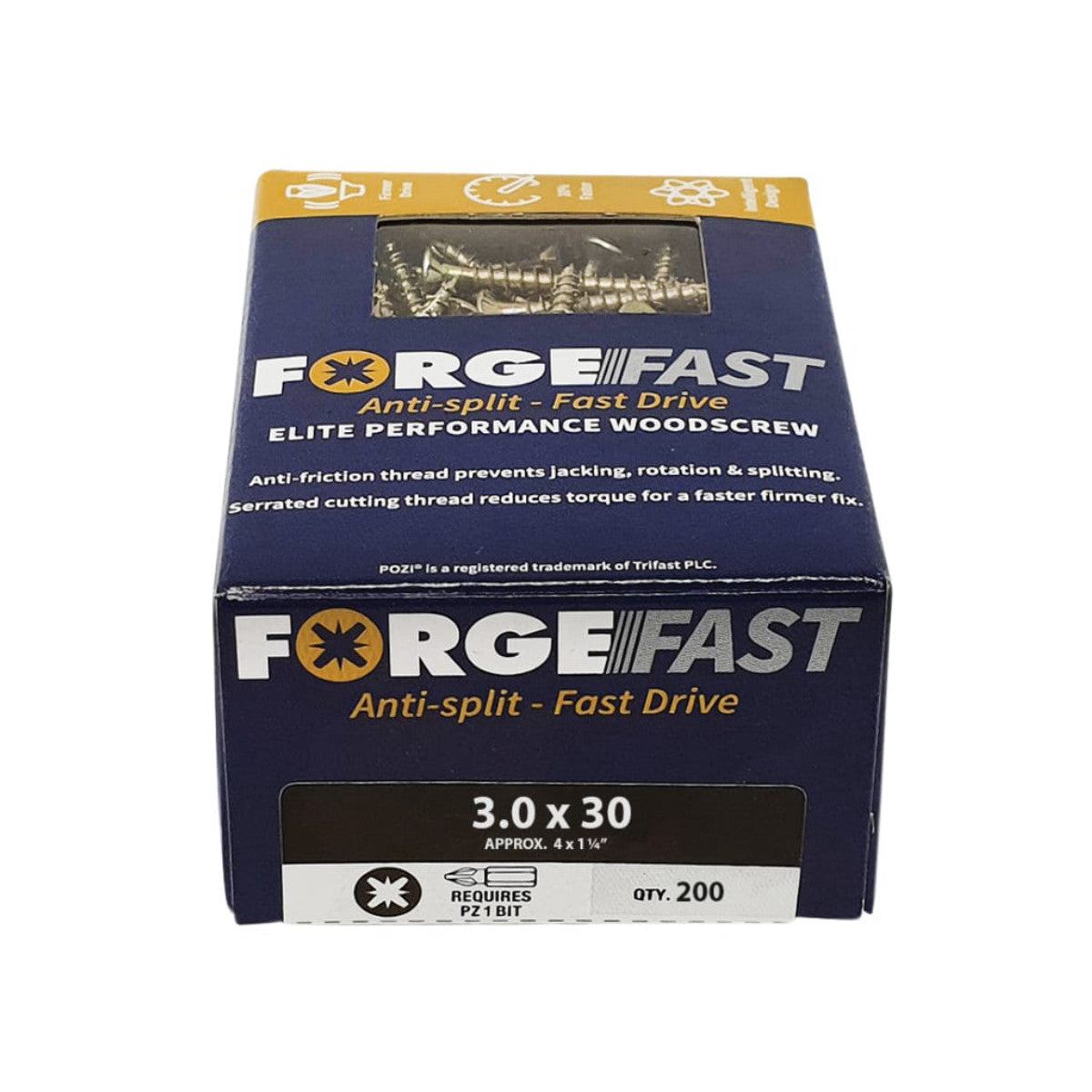 ForgeFix ForgeFast Pozi Compatible Elite Performance Wood Screw ZY 3.0 x 30mm Box 200 FORFFP330Y