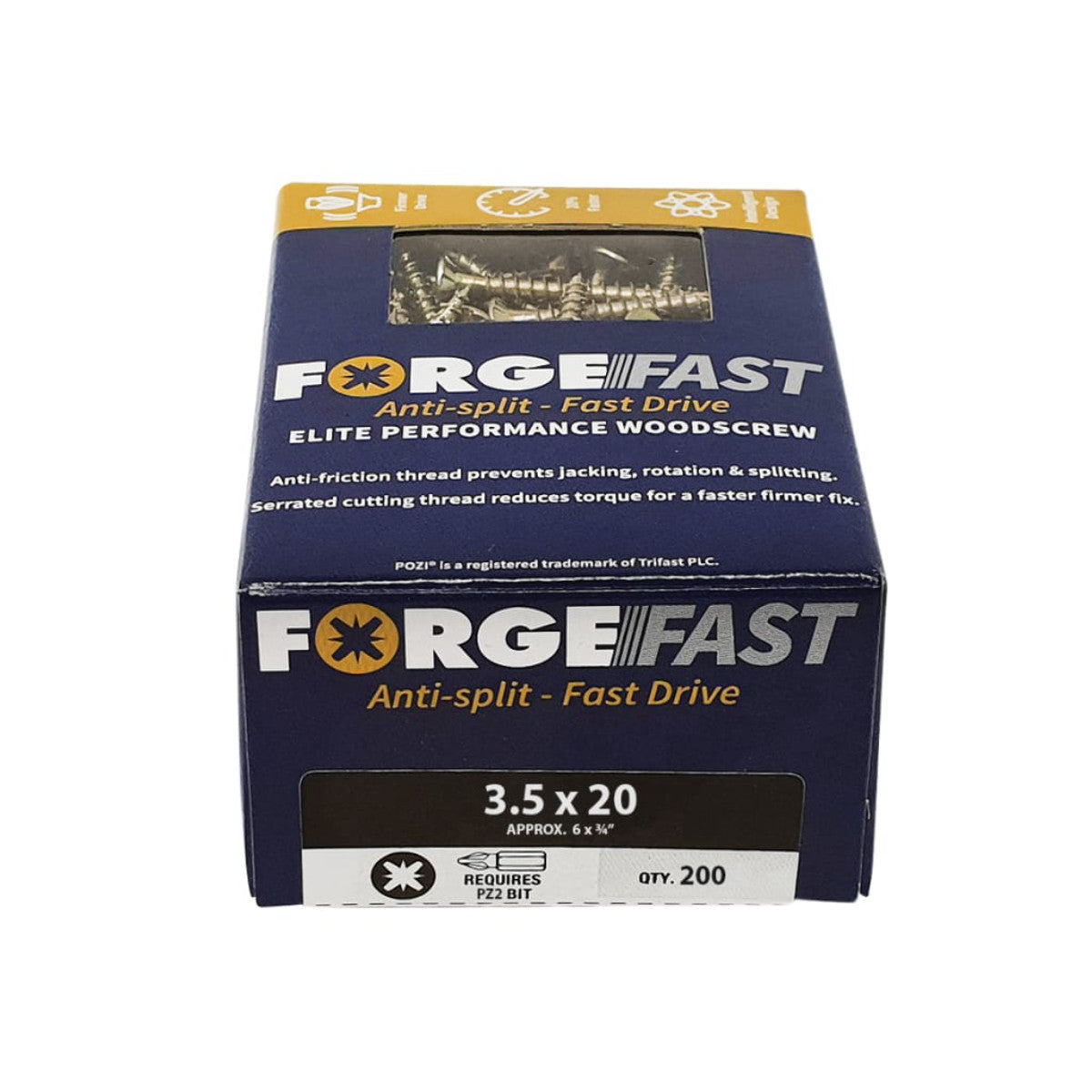 ForgeFix ForgeFast Pozi Compatible Elite Performance Wood Screw ZY 3.5 x 20mm Box 200 FORFFP3520Y
