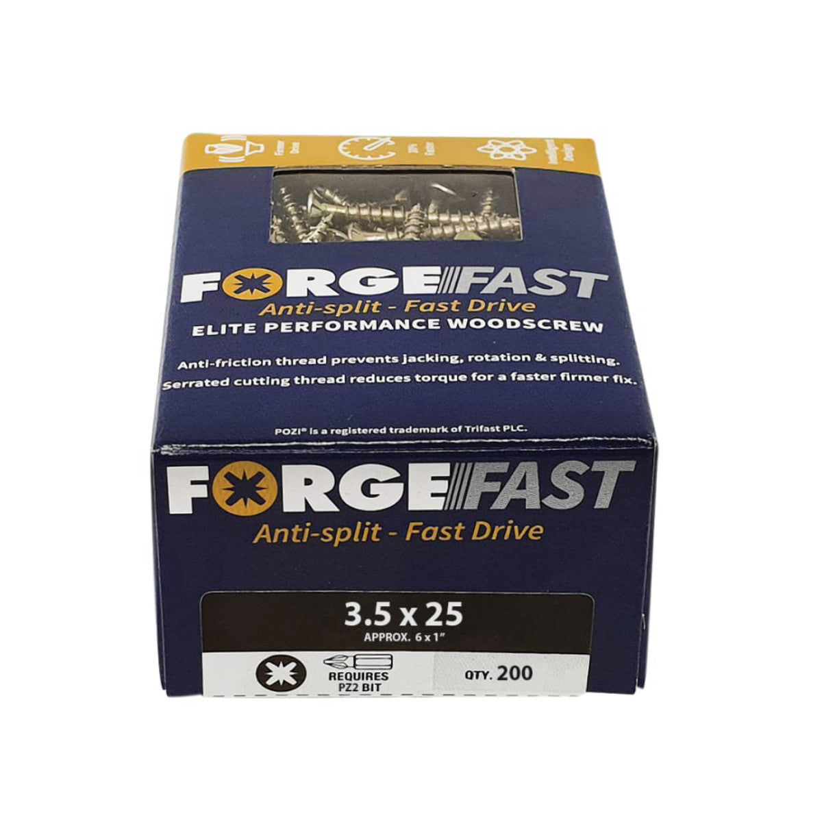 ForgeFix ForgeFast Pozi Compatible Elite Performance Wood Screw ZY 3.5 x 25mm Box 200 FORFFP3525Y