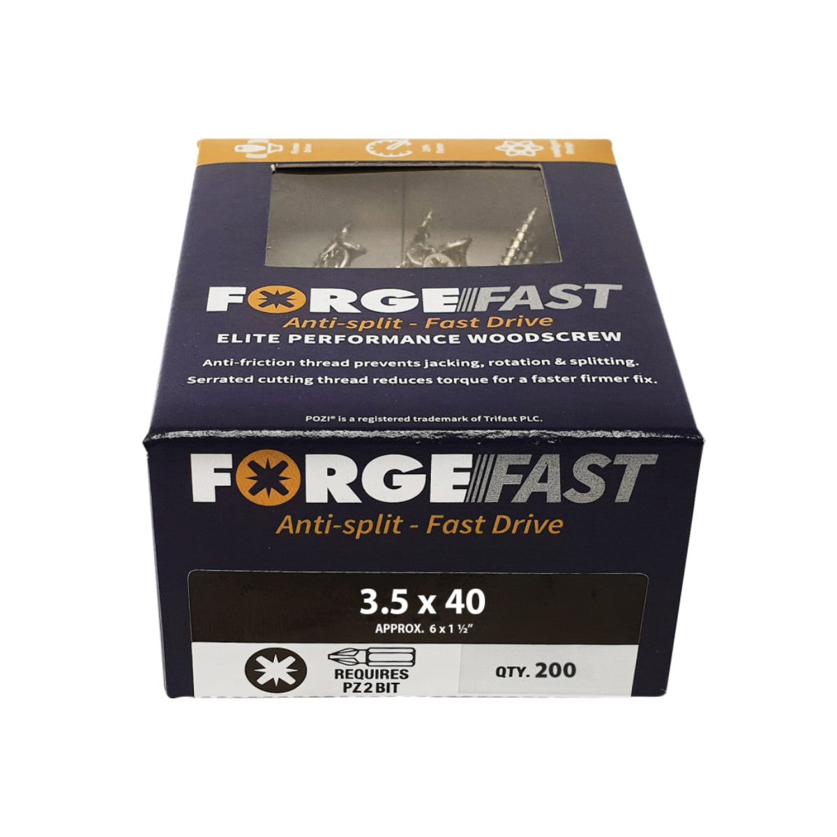 ForgeFix ForgeFast Pozi Compatible Elite Performance Wood Screw ZY 3.5 x 40mm Box 200 FORFFP3540Y