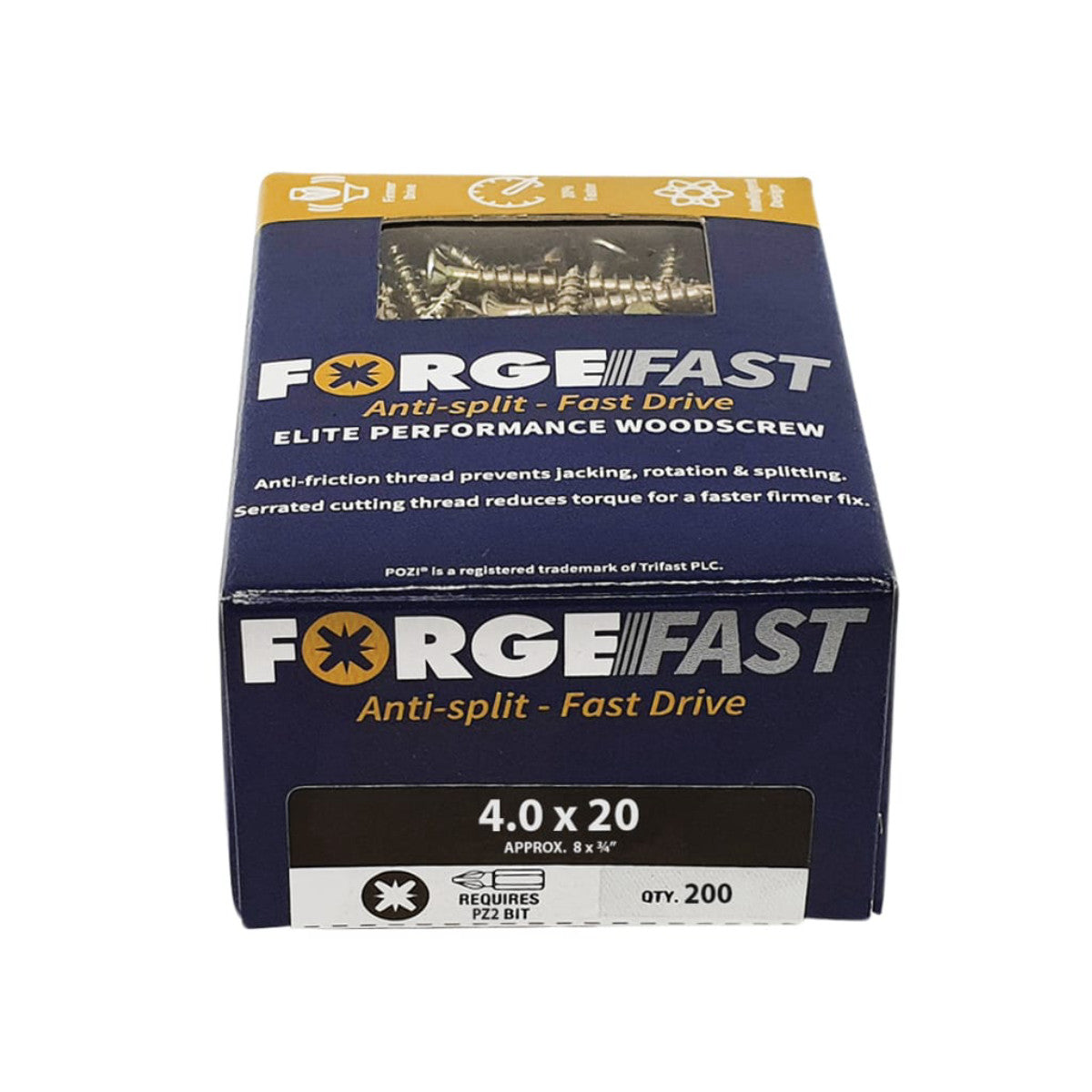 ForgeFix ForgeFast Pozi Compatible Elite Performance Wood Screw ZY 4.0 x 20mm Box 200 FORFFP420Y