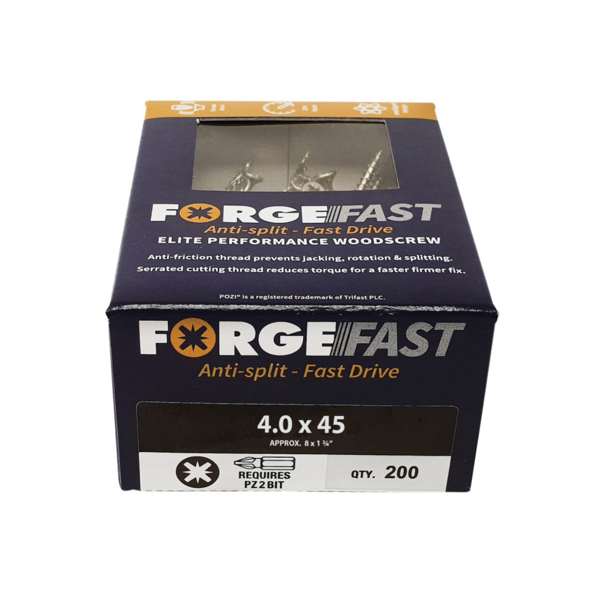 ForgeFix ForgeFast Pozi Compatible Elite Performance Wood Screw ZY 4.0 x 45mm Box 200 FORFFP445Y