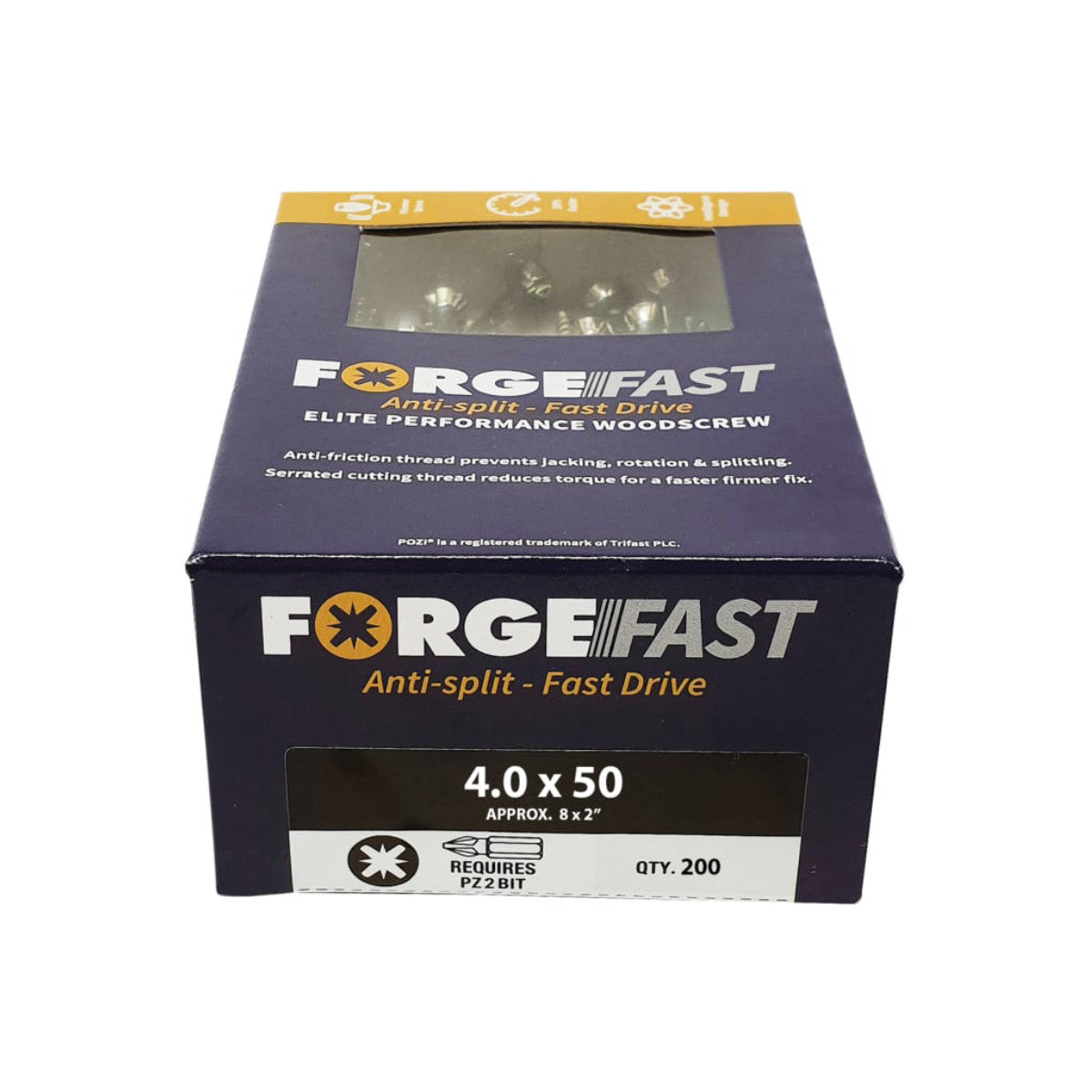 ForgeFix ForgeFast Pozi Compatible Elite Performance Wood Screw ZY 4.0 x 50mm Box 200 FORFFP450Y