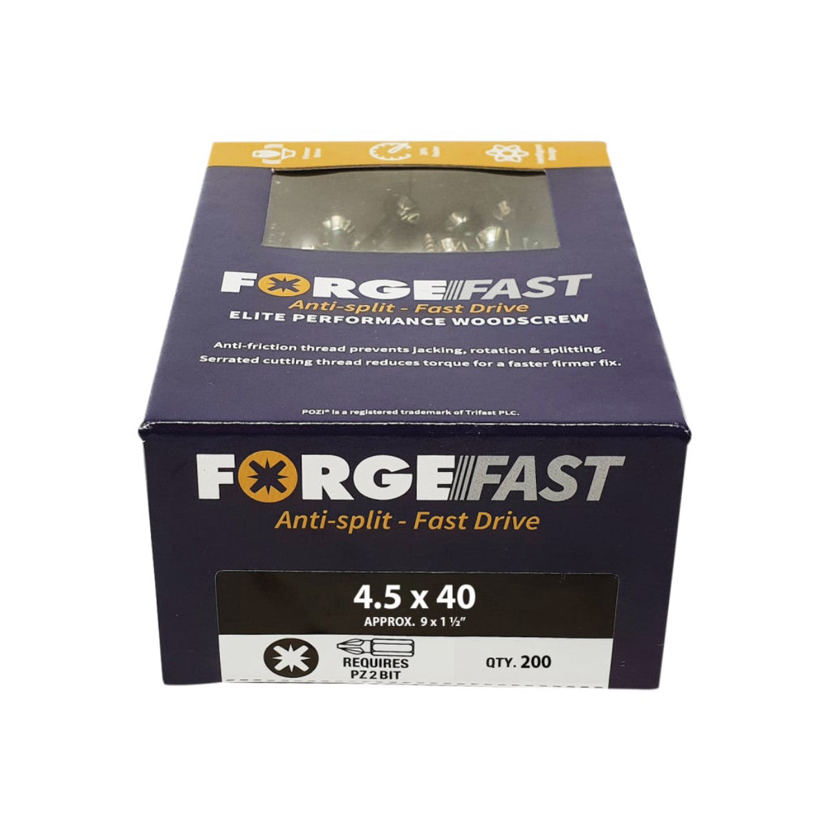 ForgeFix ForgeFast Pozi Compatible Elite Performance Wood Screw ZY 4.5 x 40mm Box 200 FORFFP4540Y