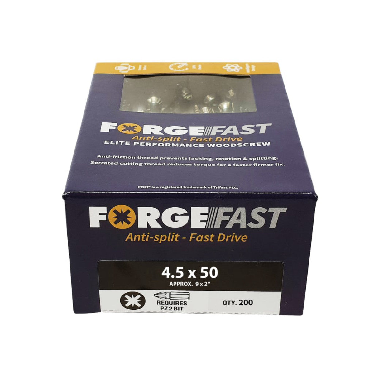 ForgeFix ForgeFast Pozi Compatible Elite Performance Wood Screw ZY 4.5 x 50mm Box 200 FORFFP4550Y