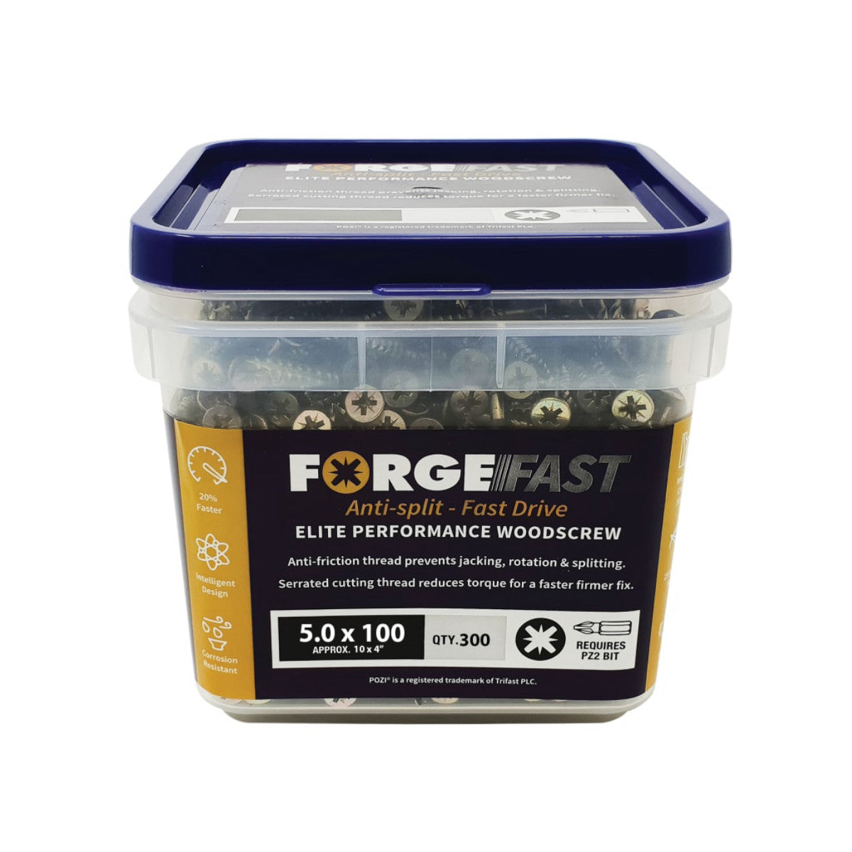 ForgeFix ForgeFast Pozi Compatible Elite Performance Wood Screw ZY 5.0 x 100mm Tub 300 FORFFP5100YT