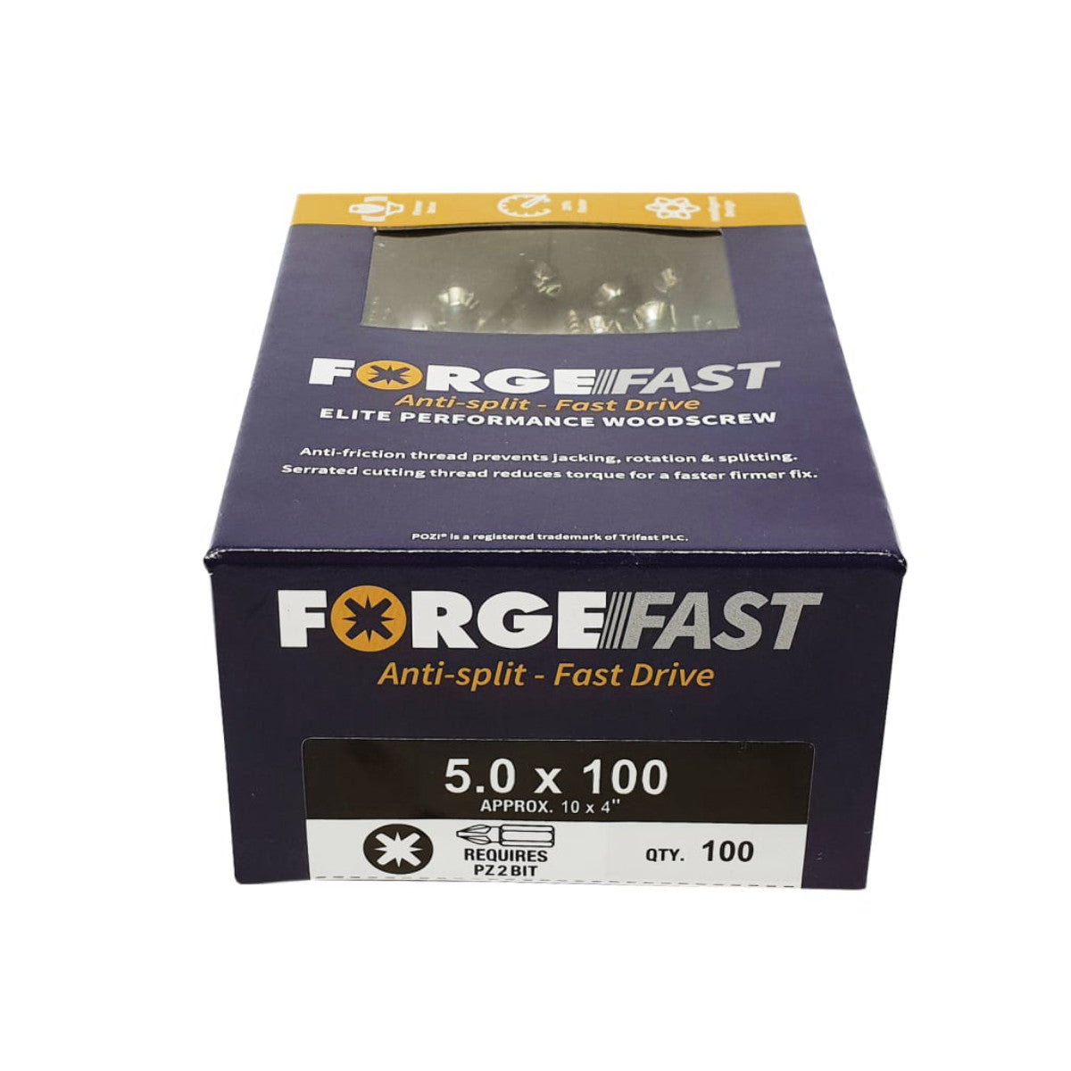 ForgeFix ForgeFast Pozi Compatible Elite Performance Wood Screw ZY 5.0 x 100mm Box 100 FORFFP5100Y